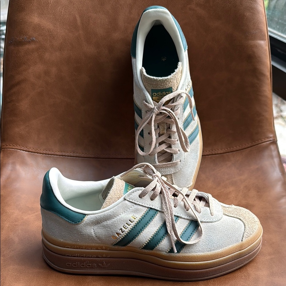 Adidas Women's Gazelle Bold Magic Collegiate Green Sneakers - Cream and Green